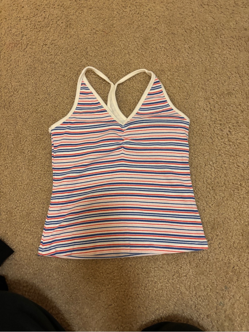 Old Navy Striped V-Neck Racerback Tank Top in White, Blue & Red